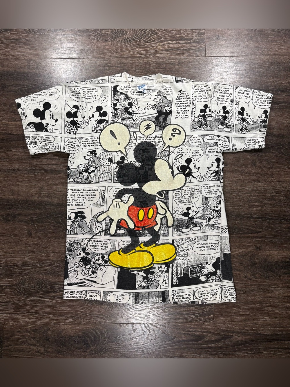 Vintage Mickey Mouse Glitter Screen print Comic Strip T Shirt